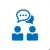 an icon of two people conversation in blue color.