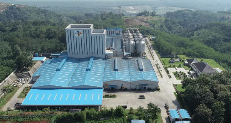 Ariel view of a animal feed mill located in Indonesia