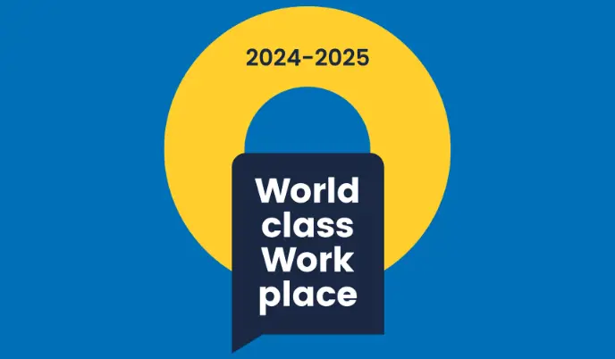 a logo mentioned "World Class Work Place" recognition